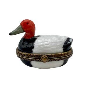 Ceramic Duck Trinket Box With Hinged Lid & Mini Whistle Inside By PHB Collection